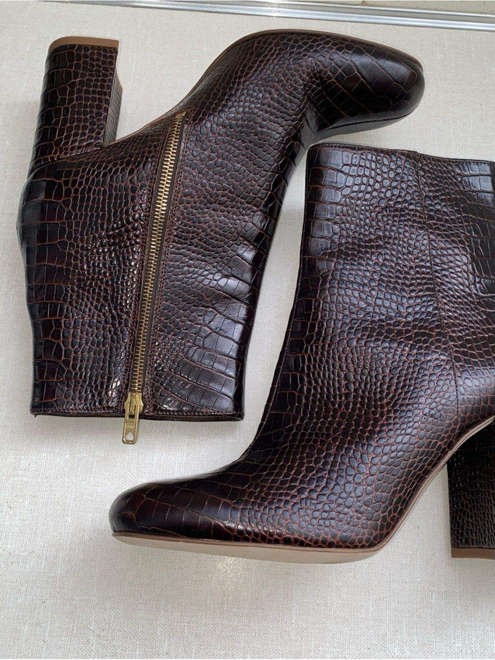 J. Crew Embossed Leather Women's 9.5 Brown Booties Boots